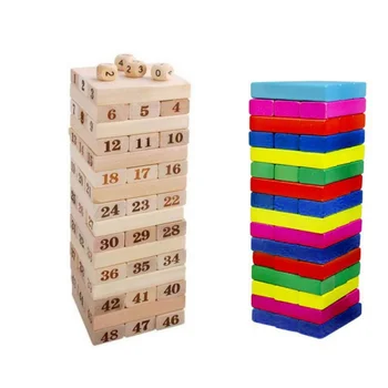 

48 PCS Children's Building Stacked High Toys Wood Color Accumulation Early Learning Puzzle Game Toys Children's Day Gift