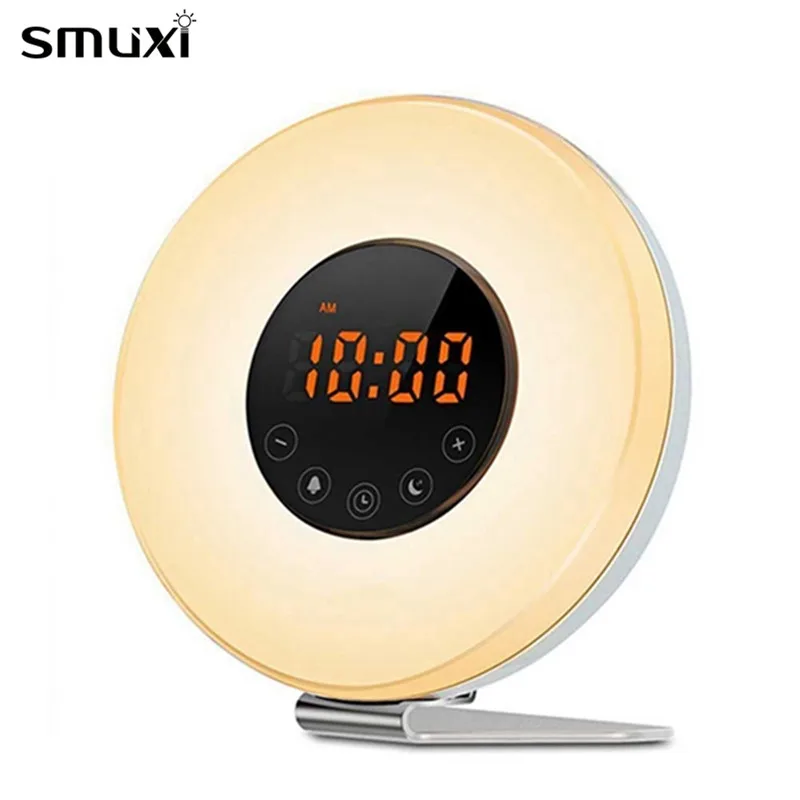 Mrosaa Night Light Upgraded 2W Colorful Touch Wake Up Light Sunrise Sunset Simulation with Alarm Clock & FM Radio Smart Lamp