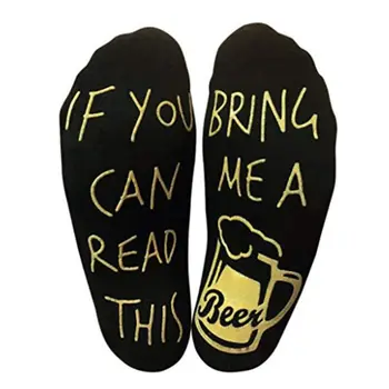 

Men Unisex House Floor Short Over Ankle Boat Socks Anti-Skid Rubber Funny Humor Words Printed Sole Combed Cotton Beer Lazy Hosie