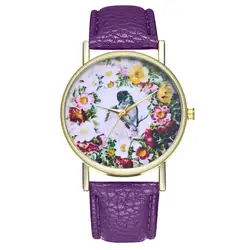 Цветочный узор Для женщин кожа кварцевые часы Relogio Feminino часы модные Наручные часы Reloj Mujer для дропшиппинг