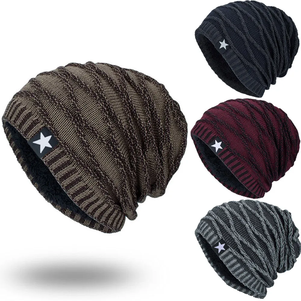 

Unisex Winter Hat Knit Hedging Head Cap Warm Fur Skullies Beanie Bonnet Hat Fleece Wool Hat Knitting gorros hombre invierno