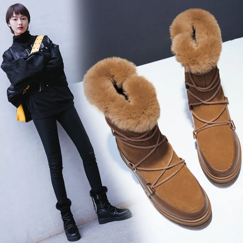 Zapatos De Mujer женские зимние модные повседневные шерстяные ботинки с перекрестной