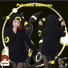 Kawaii Anime japonés Unisex mujer hombre Pokemon Umbreon Cosplay Zip Up sudadera con capucha chaqueta con capucha de lana de manga larga