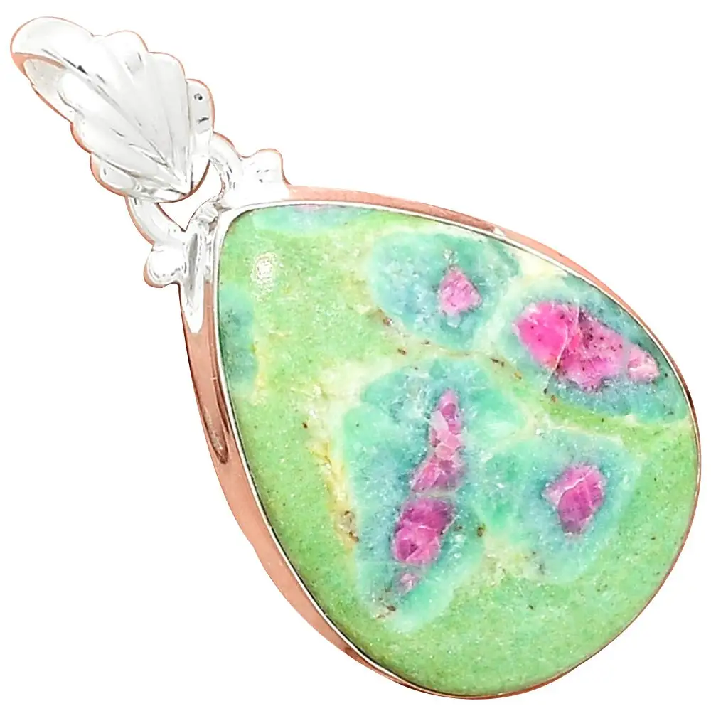 

NiaoZaiFei YunZaiKan Genuine Ruby In Fuchsite Pendant 925 Sterling Silver, 37 mm, MHBAP6205