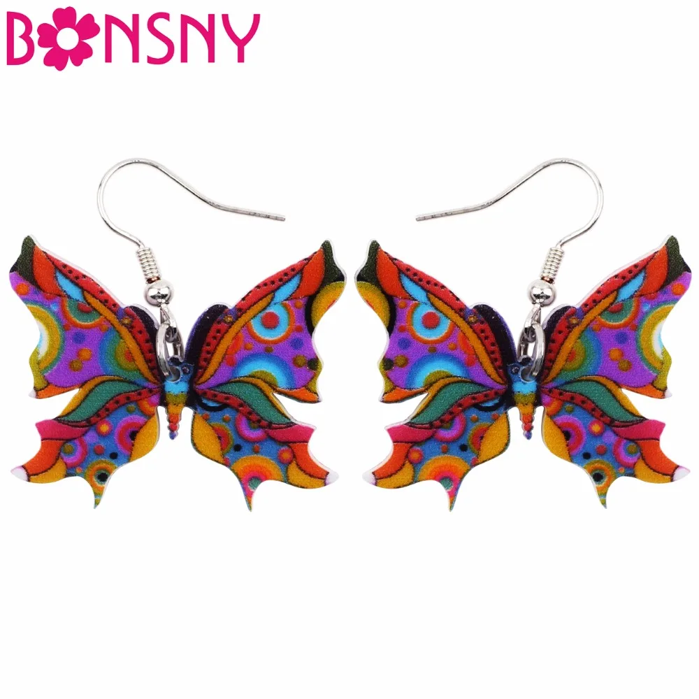 

Bonsny Acrylic Floral Insect Butterfly Earrings Drop Dangle Big Long Novelty Animal Jewelry For Girls Women Gift Party Wholesale