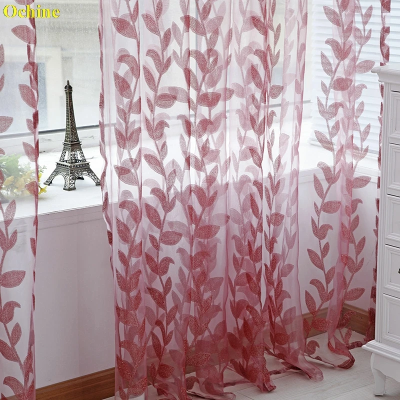 Door Window Scarf Sheer Leaves Printed Curtain Romantic Window