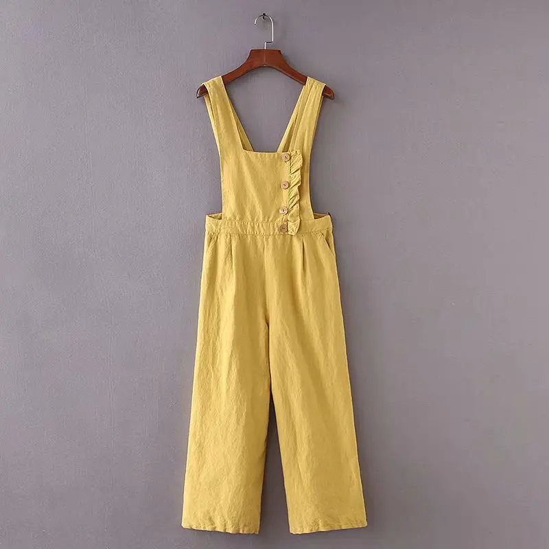 Для женщин в винтажном стиле без рукавов агаровое кружево украшения желтого цвета в Сиамском стиле свободные штаны комбинезоны повседневные Комбинезоны Брюки P132 - Цвет: as pic P132