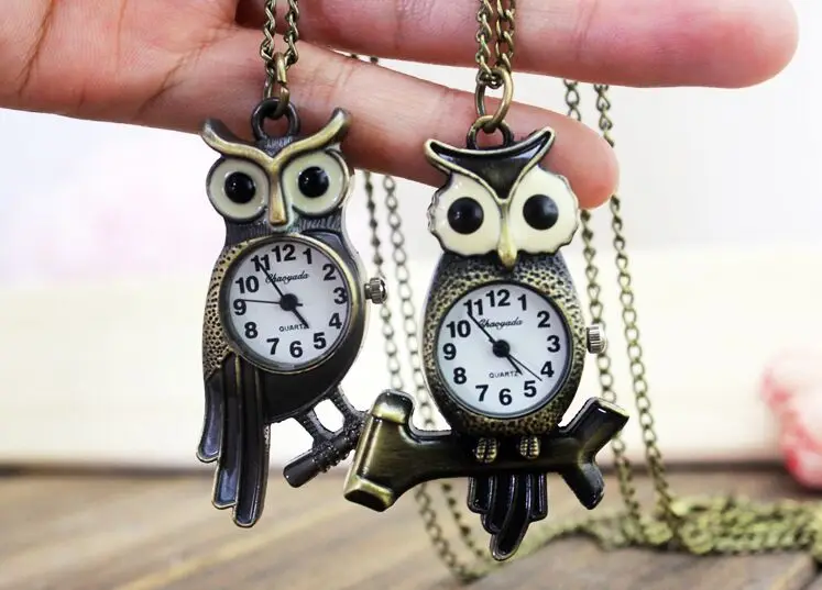 

1pcs Retro Owl shape Quartz Pocket Watch with Free Chain Antique Vintage Animal Pendant Key Ring Men Gift