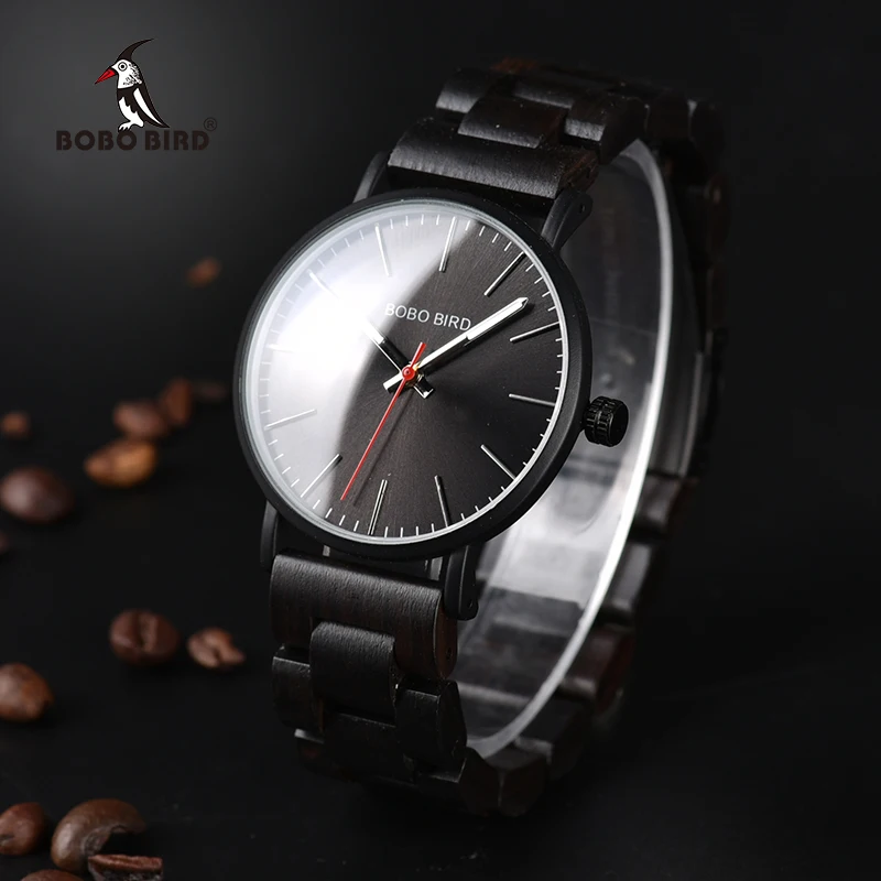 BOBO BIRD Men Watches Wooden Quartz Wristwatches Luxury Ebony wood watch band relogio masculino C-Q30