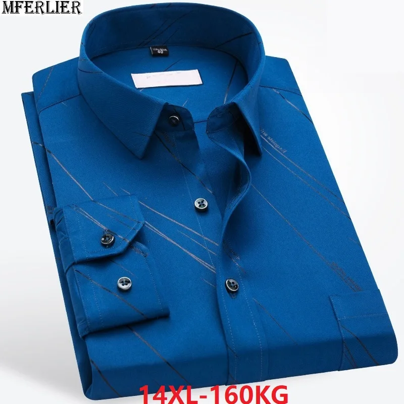 

MFERLIER men shirt 10XL geometry striped classic long sleeve formal shirts large size big 8XL dress shirts Business cotton 12XL