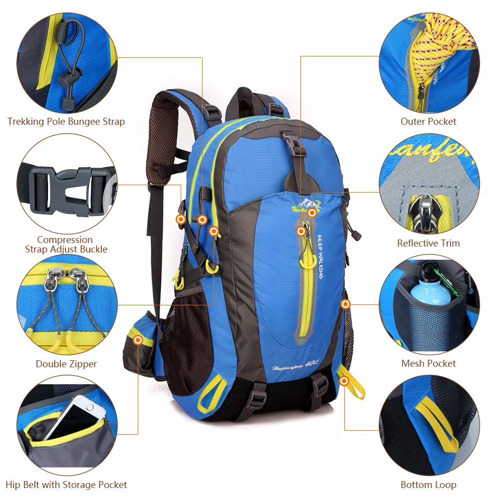 40л Водонепроницаемый тактический рюкзак, походная сумка, велосипедный рюкзак для альпинизма, рюкзак для ноутбука, дорожная сумка для улицы, мужская женская спортивная сумка