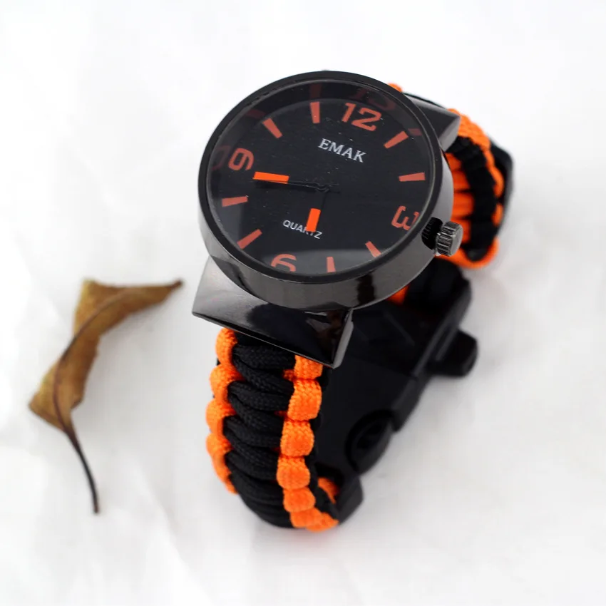 

Emak Outdoor Camping Survival Watch Compass Whistle Paracord Weave Knife Rescue Rope SOS Equipment Tools for Christmas Tools