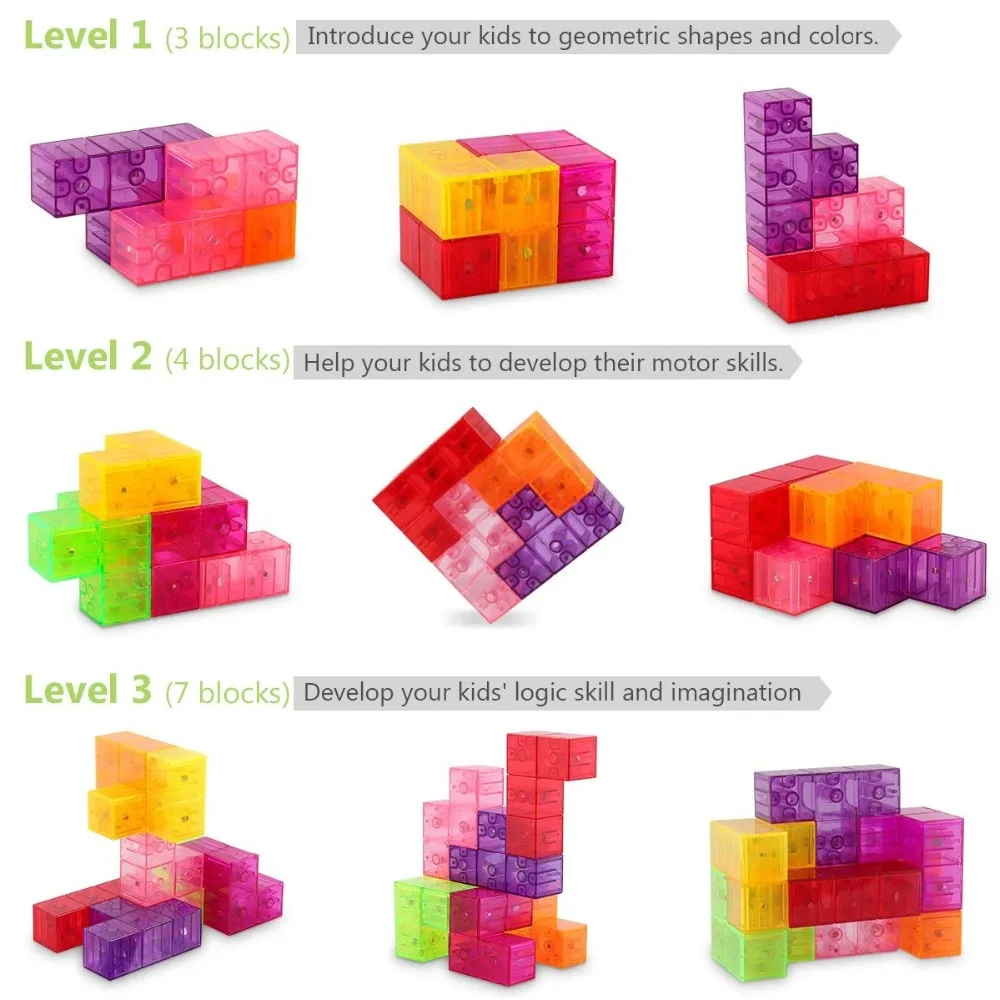 Тетрис головоломка куб, магнитный строительный квадрат 3D головоломка для детей с 54 картами-пазлами для детей раннего образования