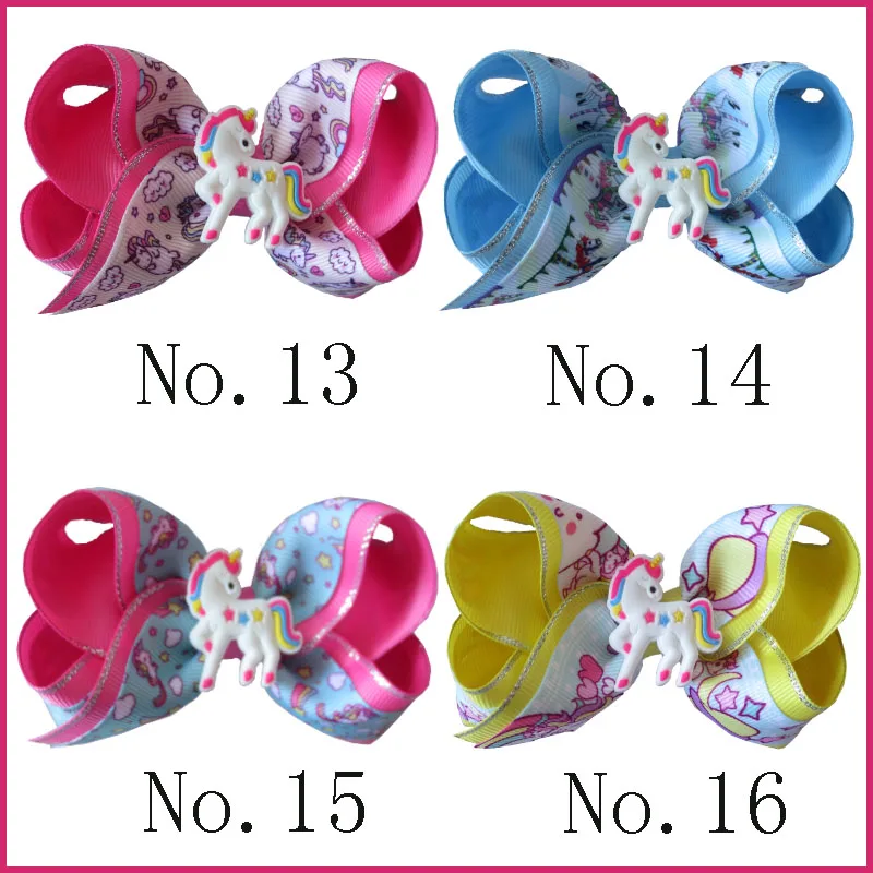 20 благословение Девушка " два тона ABC лук клип Единорог Пони Hairbow серебро Grosgrain