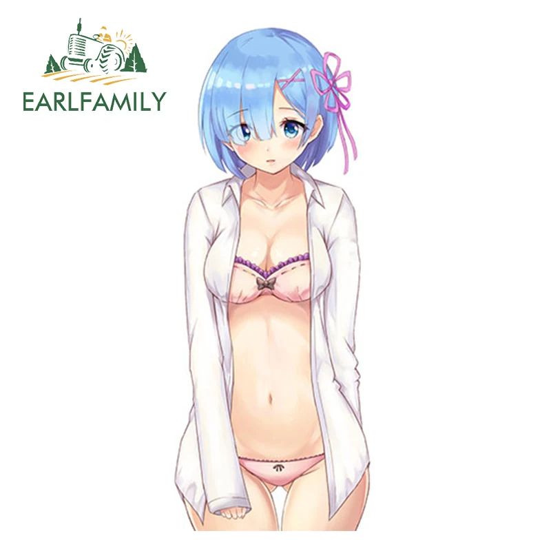 

EARLFAMILY 13cm x 6.8cm Sexy Girl in Pajamas Car Sticker Anime JDM Rem Render Rear Windshield Decal Waterproof Car Styling