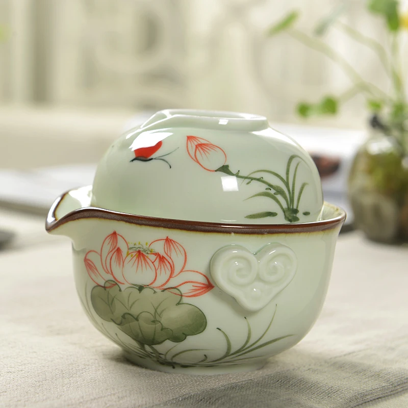 1 Pot 1 Cup Gaiwan Handpainted Porcelain Teapot Tea Cup Gaiwan Travel