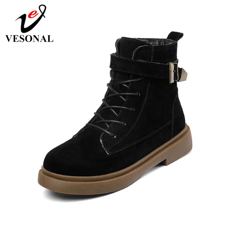 

VESONAL Brand 2019 Winter Pigskin Boots Flannel Warm Women Boots Women Shoes Female Outdoor Fashion Casual Booties Footwear