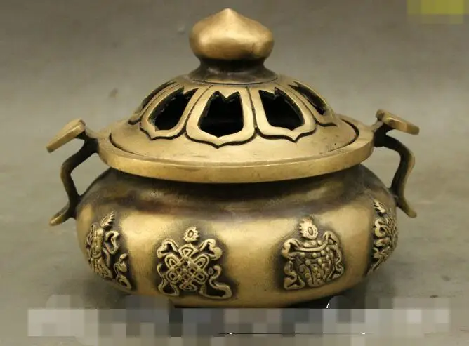

S5311 Tibet Buddhist Bronze 8 Auspicious Symbol RuYi Statue Box Incense Burner Censer discount 30% (C0324)