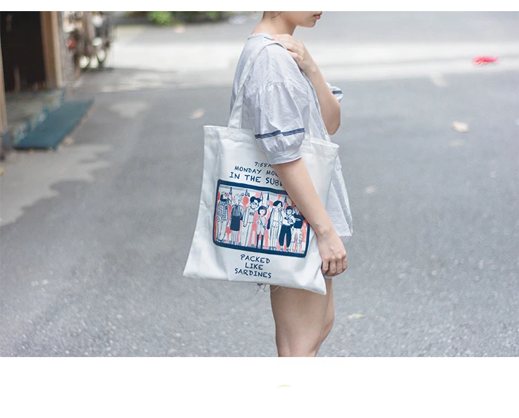 Letter Cartoon Printing Shoulder Recycle Bags Japanese Canvas Joker Casual Handbag Girl Student Portable Foldable Shopping Bag02