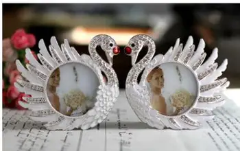 

2 pcs/pair 3/4 inch Swan-encrusted metal photo frame Baby Photo Frames Big head photo gift set Wedding home decoration XC002