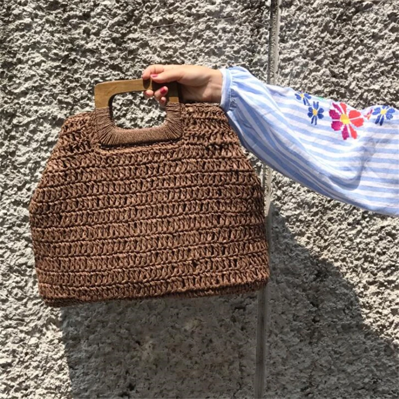 Handmade Straw Handbags Purse for Lady Summer Large Capacity Shopping Totes Women Bag Retro Beach Travel Woven Top-Handle Bags