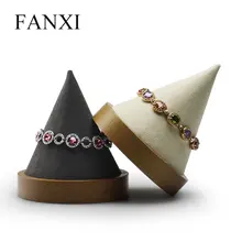 FANXI твердый деревянный браслет дисплей стенд с круглым дном из микрофибры ювелирные изделия держатель ювелирных изделий Органайзер для витрины