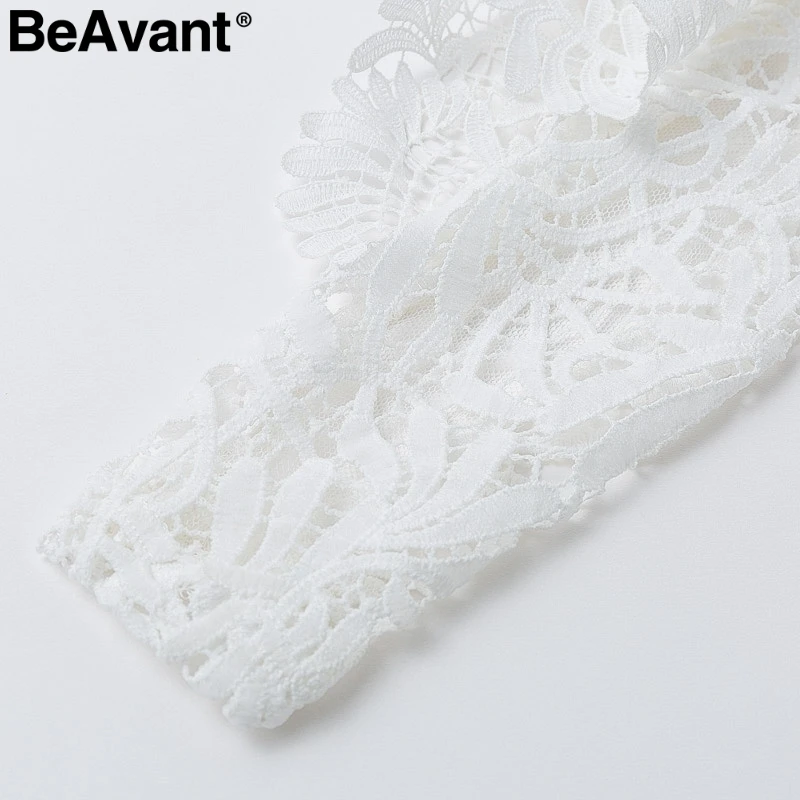 BeAvant белая женская блузка рубашка кружевная сетка белая женская блузка рубашка кружевная сетка вышивка Элегантный полый с длинным рукавом женские sexy топы вечеринки