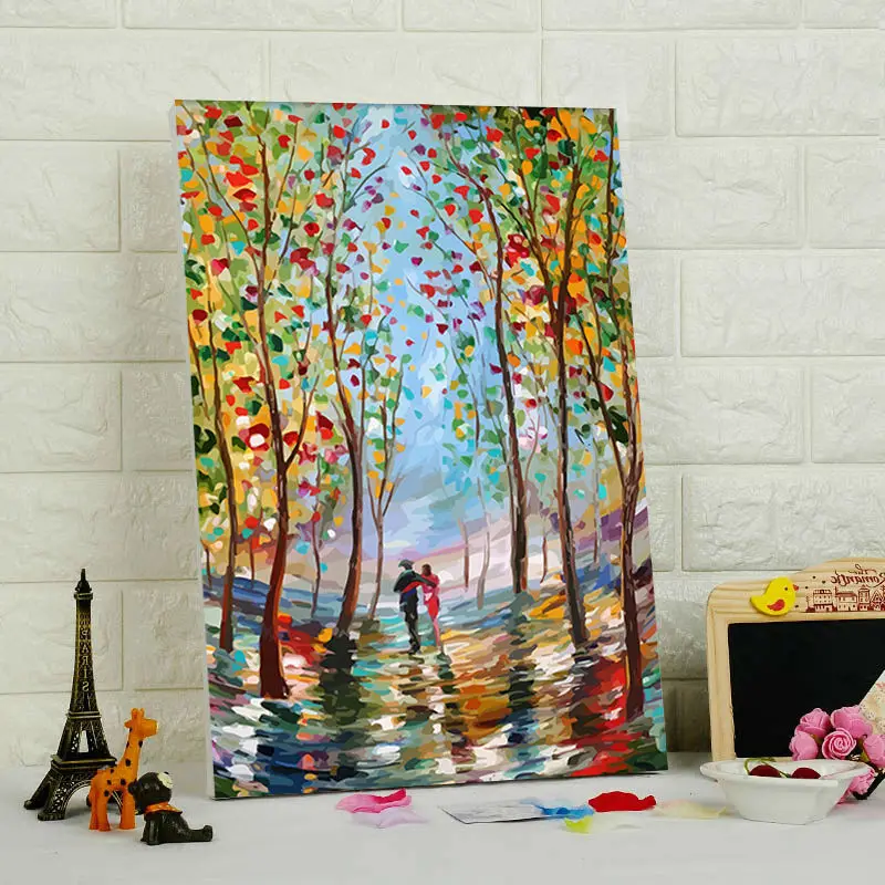 

diy digital painting walking in Autumn digital paint by numbers lover modular painting coloring by numbers