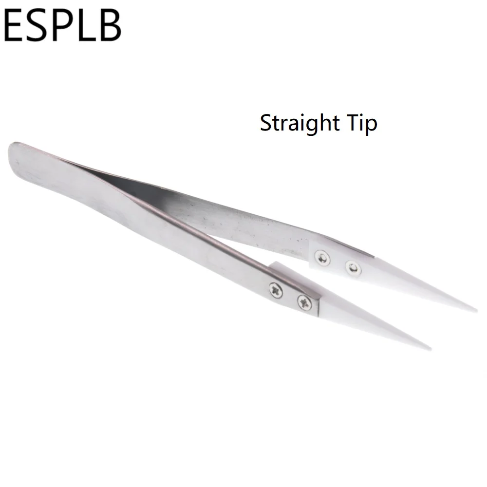 Ceramic tweezers, stainless steel ceramic, heat resistant, antimagnetic, straight curved tip