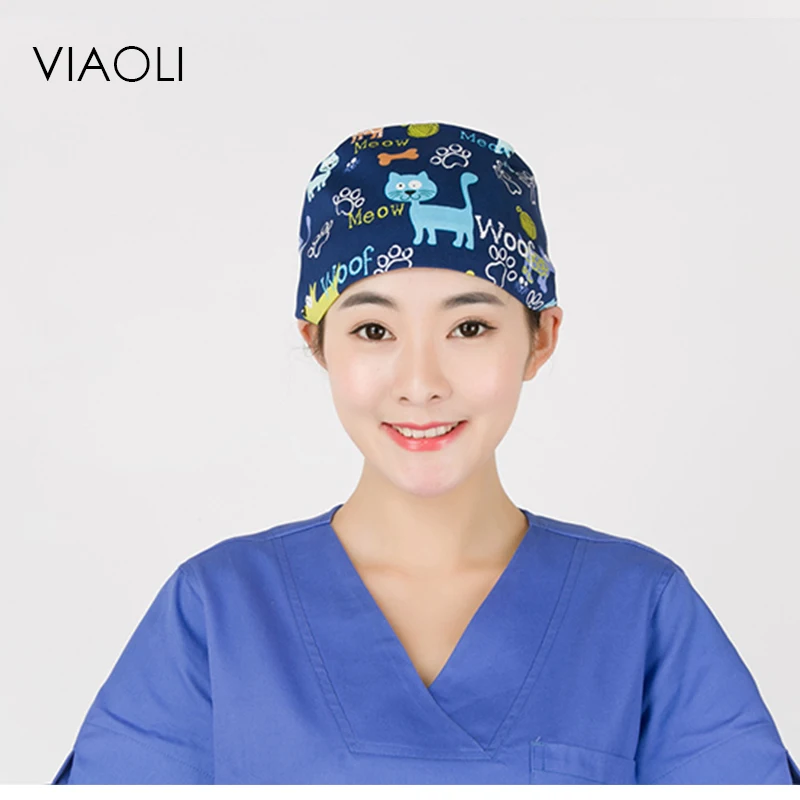 

Viaoli Doctors Scrub Medical Nurese Floral Print Operating Home Pet Hospital Dentist Scrub Caps Surgical Surgeon's Surgery Hat