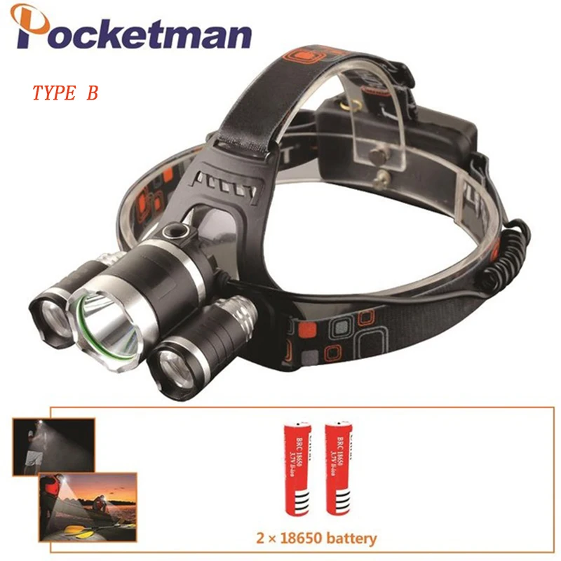 6000 Lumens LED Headlamp 3 x XML T6 LED Head Light Flashlight led headlamp choose battery charger for camping/hunting/fishing - Emitting Color: Type B