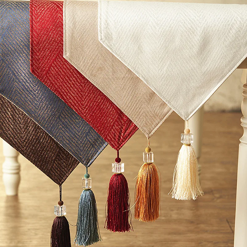 

Farmhouse dining table runner tassel triangle decorations for table polyester fabric runner paparazzi table runner