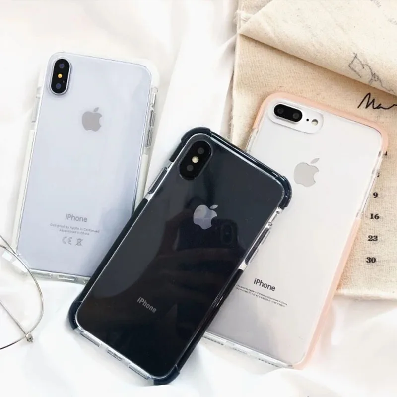

Luxury Transparent Two-tone Frame Phone Case For iPhone 6 6S 7 8 Plus X XS MAX XR Soft TPU Bumper Shockproof Non-slip Cover Caqa