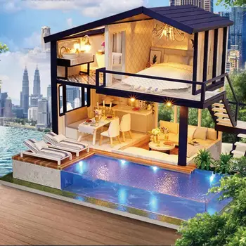 

New Girl DIY 3D Wooden Mini Dollhouse 2019 Time Apartment Doll House Furniture Educational Toys Furniture For children Love Gift