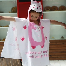 Пляжное полотенце с капюшоном для мальчиков и девочек, с рисунком кота, одежда для плавания, цельная пляжная шаль с рисунком животных, 60 см x 120 см, для детей 2-7 лет