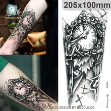 QC604/New black clock tattoo design temporary tattoo of body waterproof large body tattoo sticker big tatt book visionaries of tattoo
