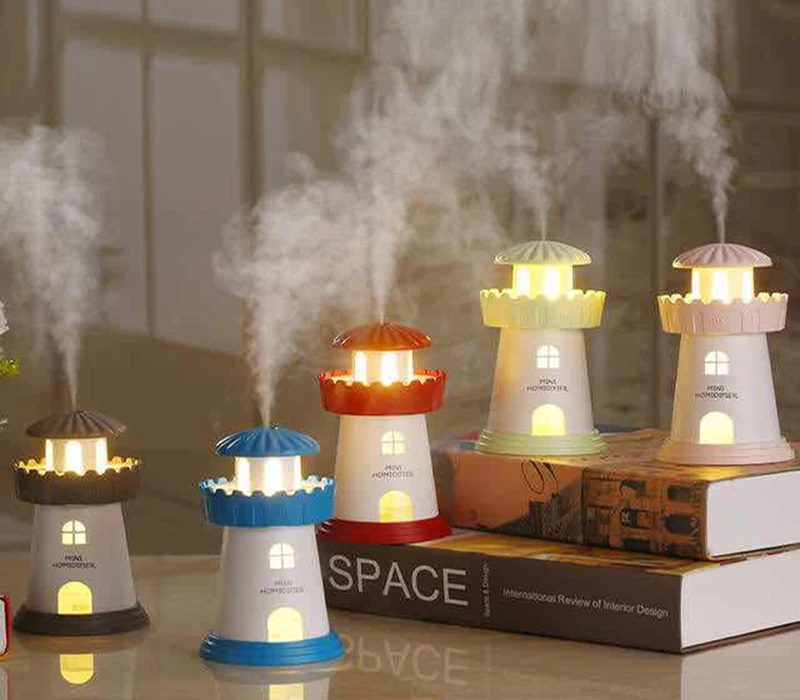 

Creative Lighthouse Ultrasonic Air Humidifier with LED Light 150ml Office Car USB Air Purifier Mini Portable Aroma Diffuser