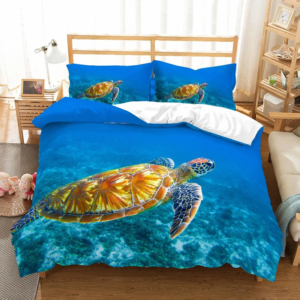 

3D Digital Printed Gold Shell Sea Turtle in Deep Ocean Blue Duvet Cover Set 3PCS(1 Duvet Cover 2 Pillow Sham)Home/Dorm Bed Set