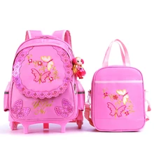 Школьный рюкзак для девочек с 3 колеса бабочки Детские школьные рюкзаки для девочек Водонепроницаемый детская школьная сумка на колесиках рюкзак 2 шт./компл