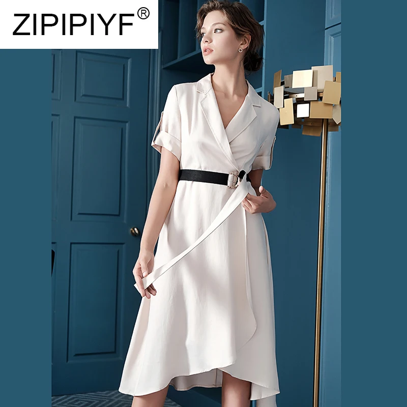 

2019 New Arrival Commuter Dress Elegant OL Single Button Design Dress Female Waist Slimming Temperament Apricot Dress C1723