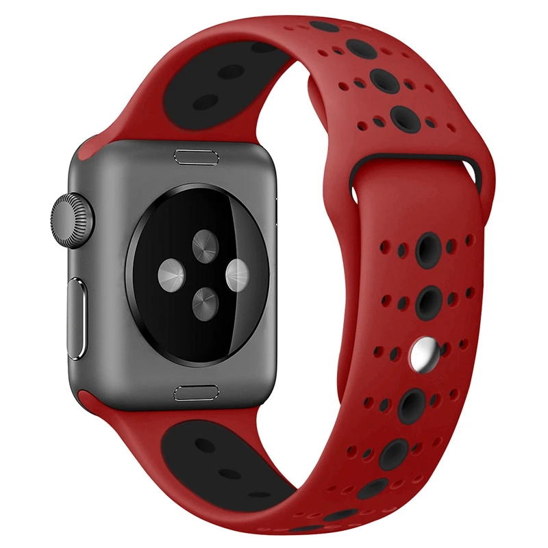 LPWHH Silicone Strap For Watches Double Color Black Blue Red Hole Sports Silicone Band For Apple Watch 44mm 38mm Watchband Bands