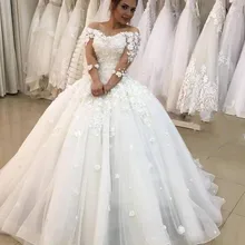 Сексуальное бальное платье с 3D-цветочным рисунком, свадебные платья, 3/4 рукава размера плюс, арабское, Африканское, Vestido De Novia, принцесса, свадебное платье