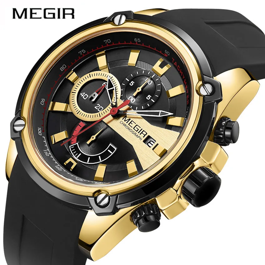 

MEGIR Men Sports Watch Fashion Quartz Wristwatches Chronograph Time Clock Silicone Band Strap Man Male Army Military Watches