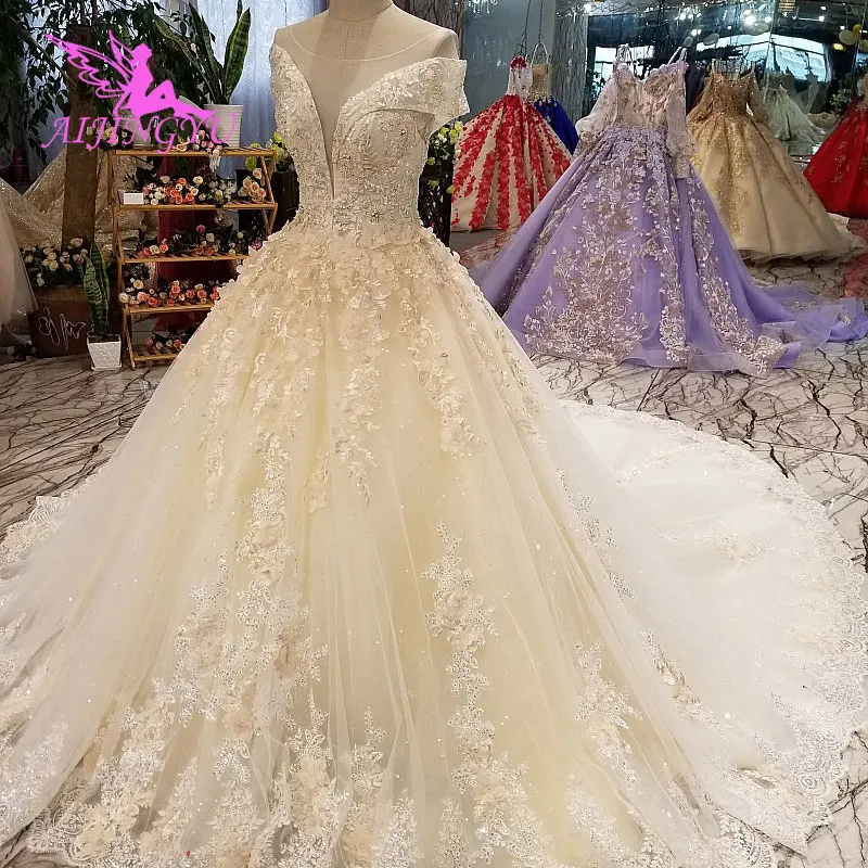 AIJINGYU Wedding Dresses United States Marriage Cheap Plus Size Open Back For Sale Shop Gown Online Glitter Tulle Dress | Свадьбы и
