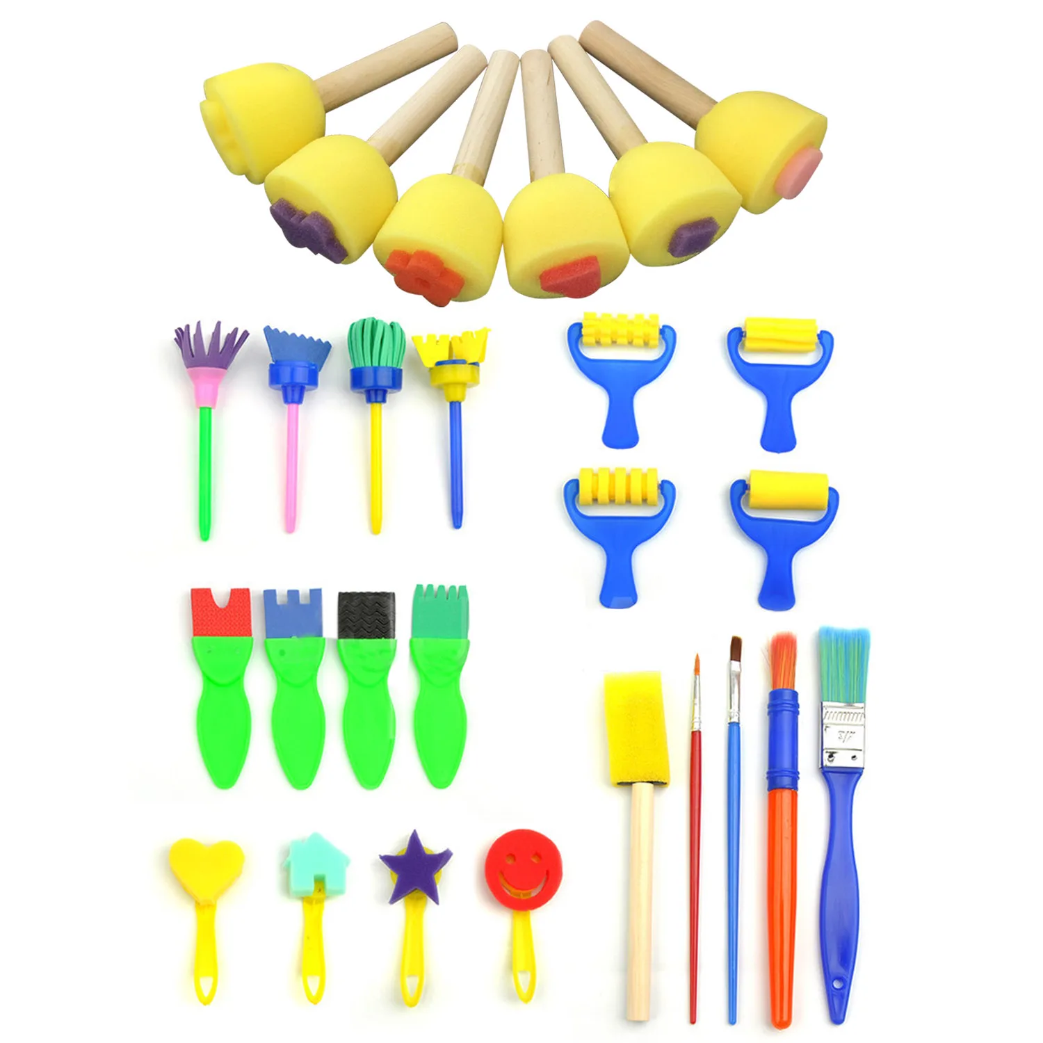 

27Pcs Mini Painting Foam Sponge Brush Tools Drawing Artist Toy Kids Children Kindergarten Early Education Painting Learning Gift