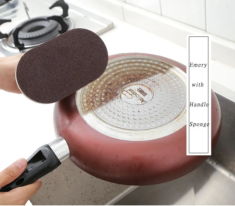 Emery Sponge Tiles Brush with Handle, Strong Decontamination Bath Brush, Magic Decontamination Brush, Kitchen Clean Tools