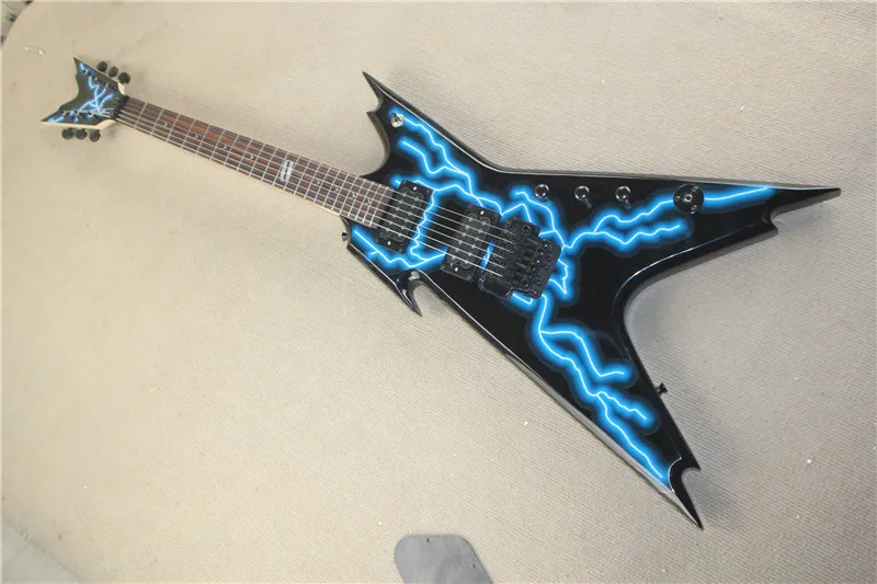 

Free shipping Chinese Factory Custom New 6 strings special-shaped Electric guitar Blue Lightning Graphic Top Guitar 11YUE