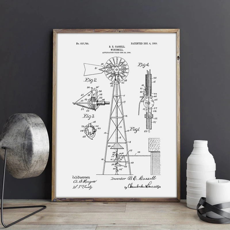 Windmill Patent Canvas Print