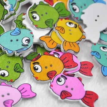 

50/100Pcs Mix Big Fish 2 Holes Wood Sewing Button Scrapbooking WB339