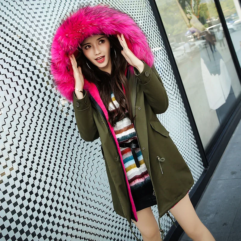 

2016 fall and winter Heavy hair collar hooded Korean  Rabbit fur collar Women cotton clothes long pattern